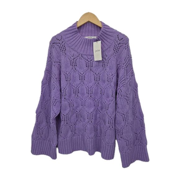 New Joie Imaan 100% Wool Open Knit Sweater Deep Lavender Chunky Knit Large - Picture 3 of 6